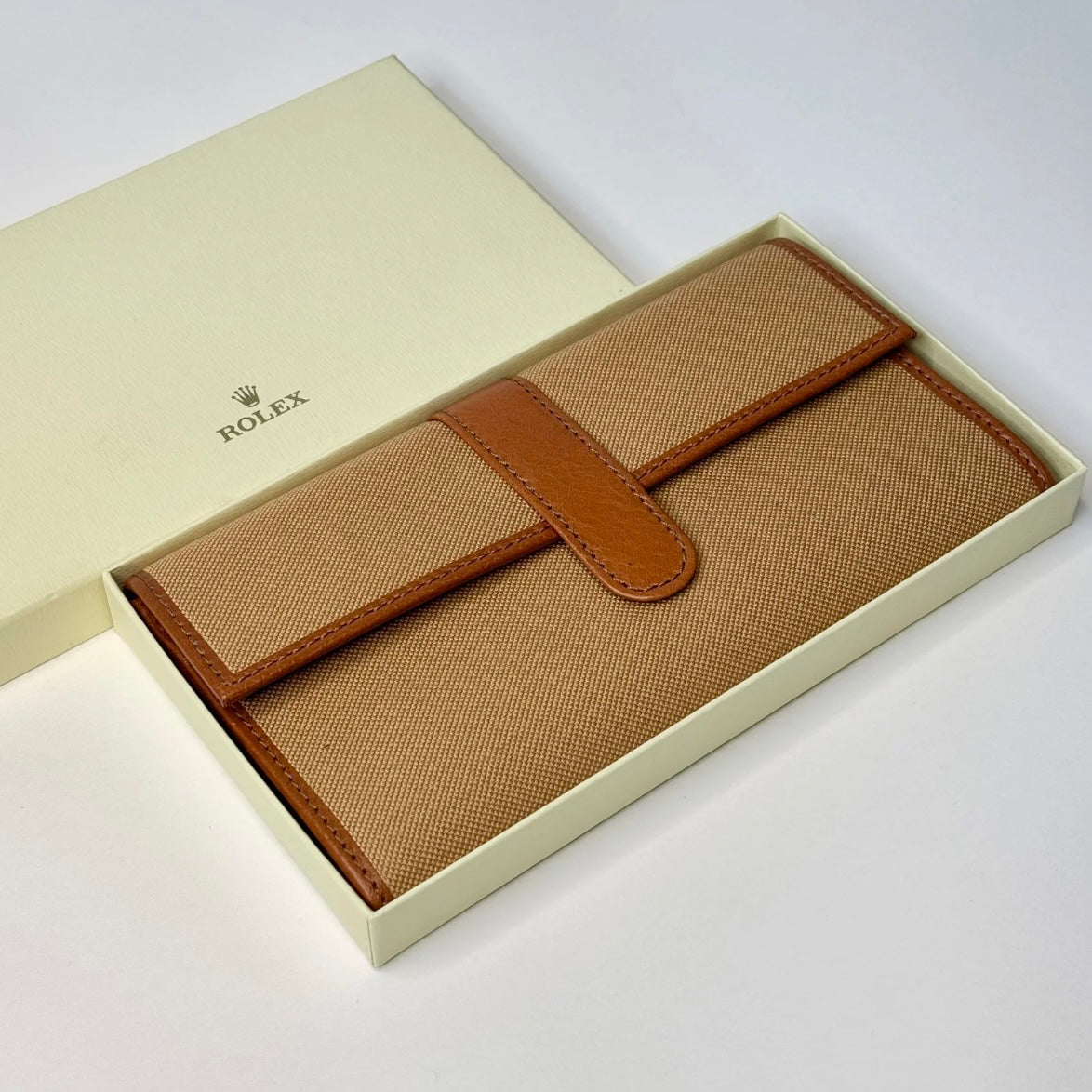 Rolex Signature Canvas Tan Travel Pouch